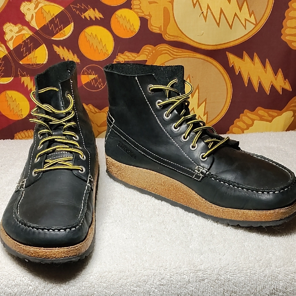 Birkenstock Marton Black Leather Boots with Yellow Laces